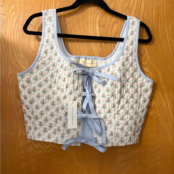 Loeffler Randall Blue and White quilted floral Patterned Tank Top L - Picture 1 of 9